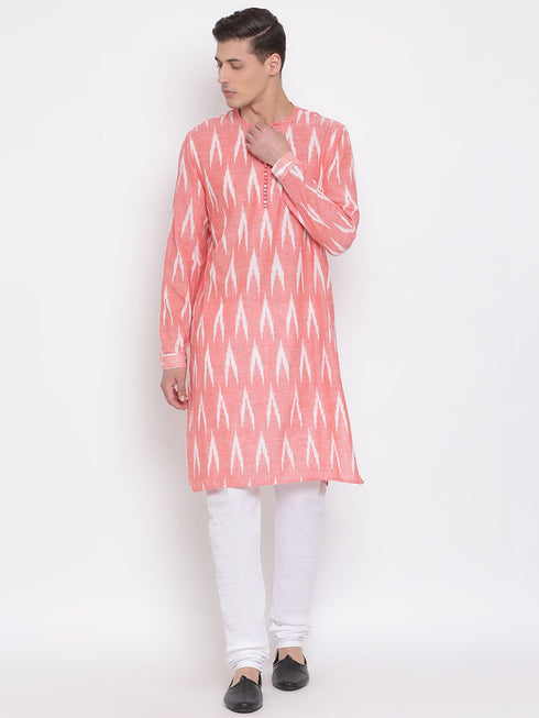 VASTRAMAY Men's Pink Cotton Kurta and Pyjama Set